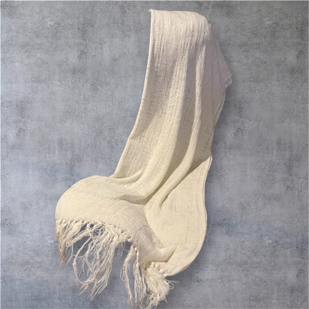 Ivory Chenille Throw Blanket With Fringe Edges Rayon Lightweight & Soft 63